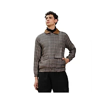 Campus Sutra Men's Midnight Black & Cream White Chevron-Jacquard Sherpa-Lined Jacket