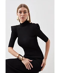 Karen Millen Women's Rib Knit Power Shoulder Maxi Dress