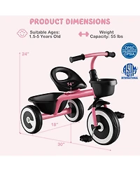 Sugift Toddler Tricycle with Adjustable Seat and Storage Baskets for 1.5-5 Years Old