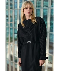 Karen Millen Women's Pinstripe Cowl Neck Midi Dress
