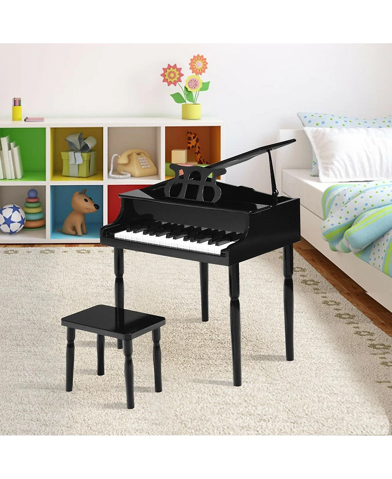 Sugift 30-Key Wood Toy Kids Grand Piano with Bench & Music Rack