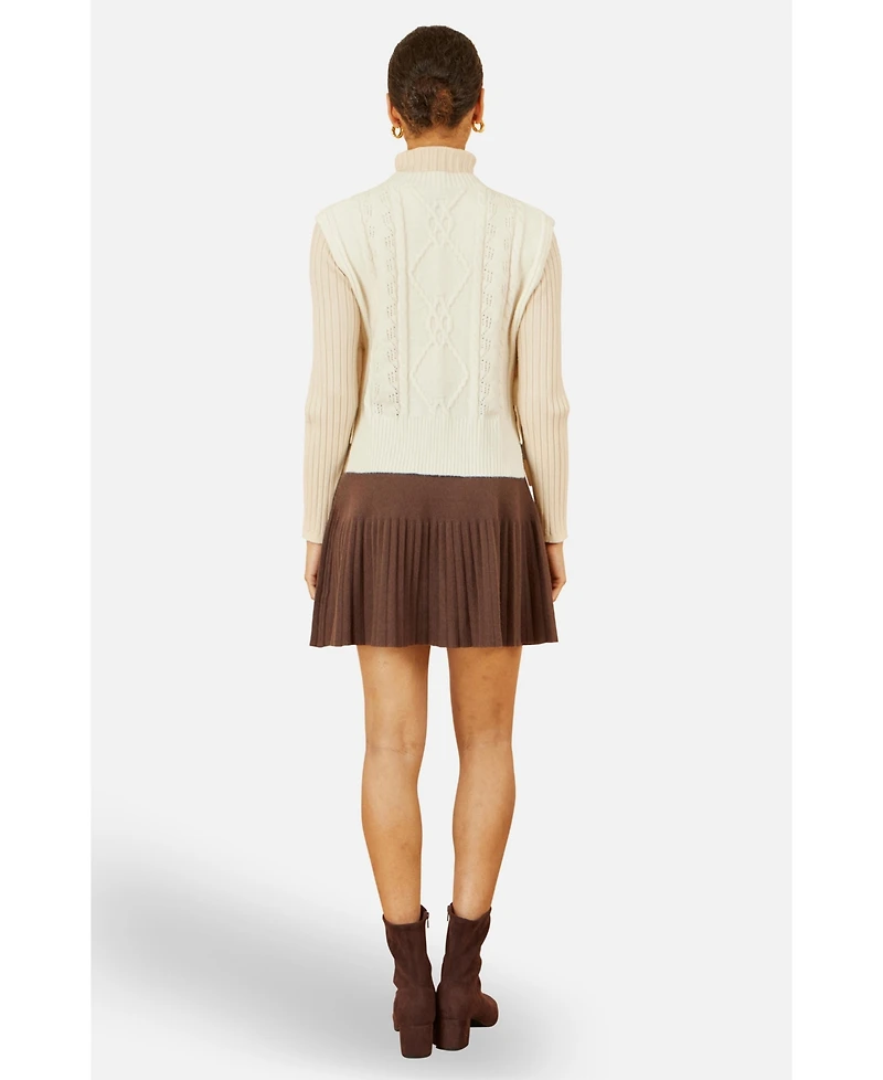 Yumi Women's Knitted Pleated Mini Skirt