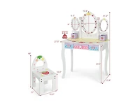 Boyel Living Kids Vanity Princess Makeup Dressing Table Chair Set with Tri-fold Mirror, White