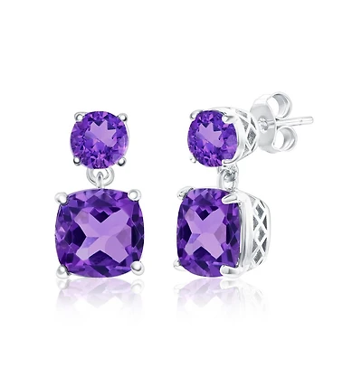 Simona Sterling Silver, Round & Square Gem Earrings.