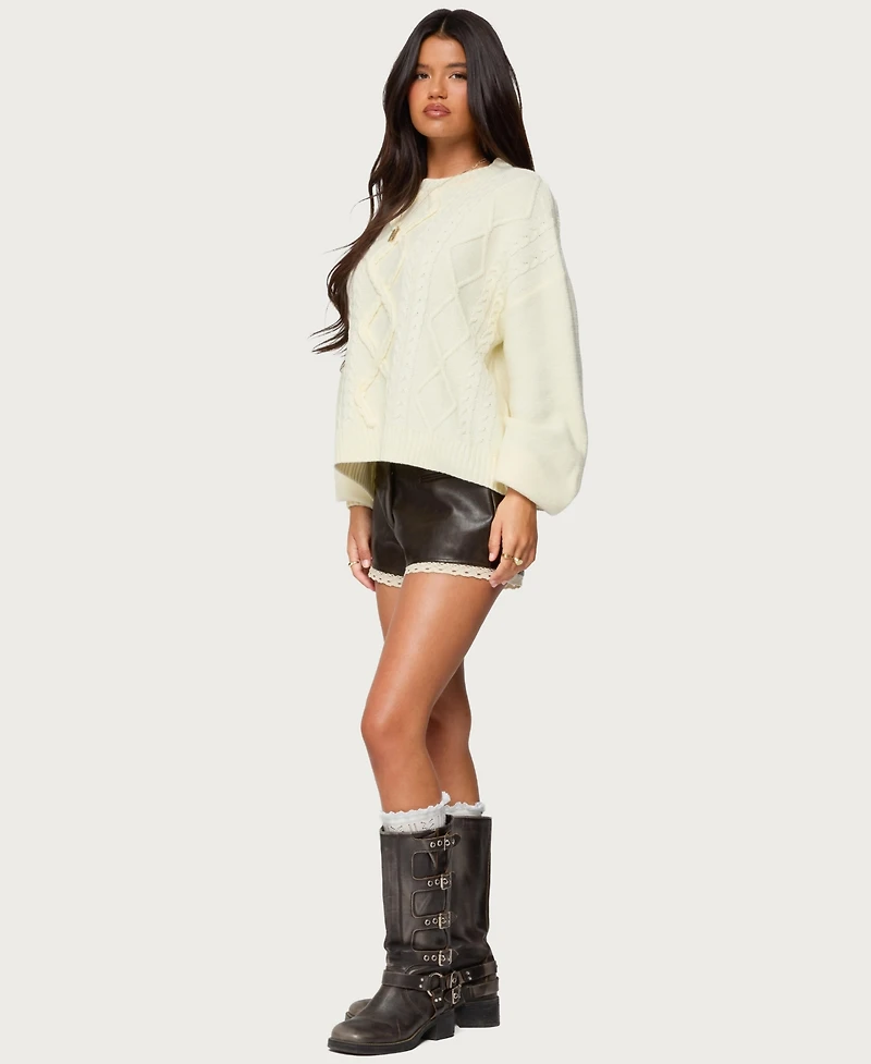 Edikted Women's Lissa Lacey Faux Leather Shorts