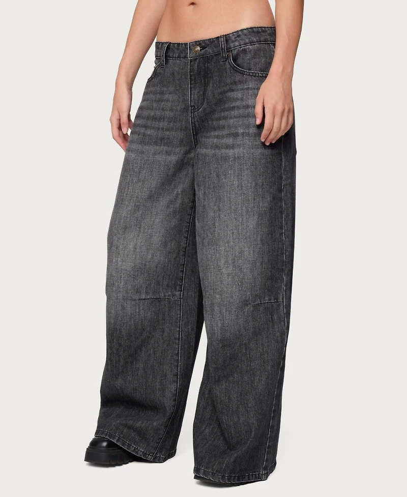 Edikted Womens Skater Girl Washed Low Rise Jeans
