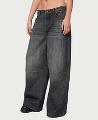 Edikted Womens Skater Girl Washed Low Rise Jeans