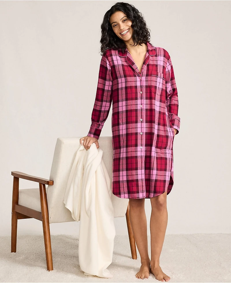 Lands' End Women's Flannel Long Sleeve Sleepshirt Nightgown