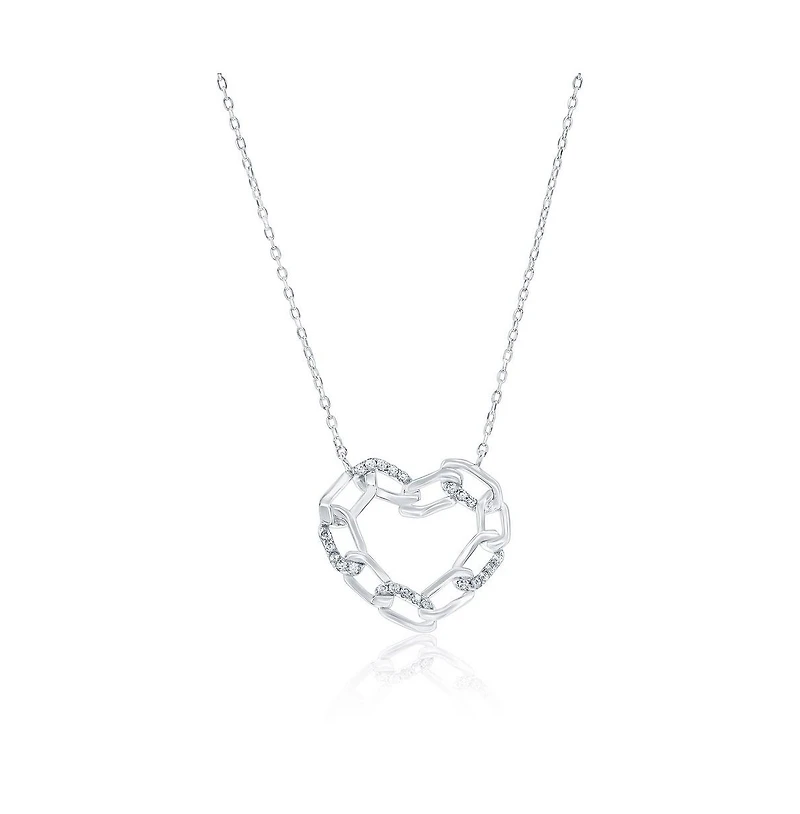 Simona Sterling Silver, Cz Chain Design Heart Necklace
