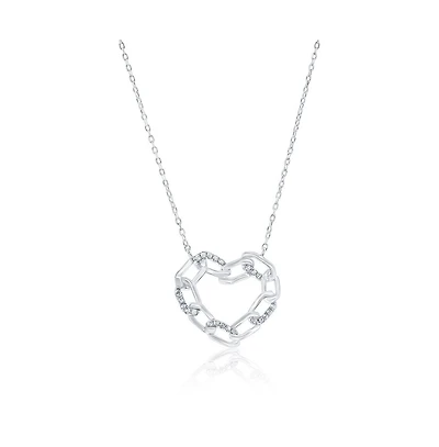 Simona Sterling Silver, Cz Chain Design Heart Necklace