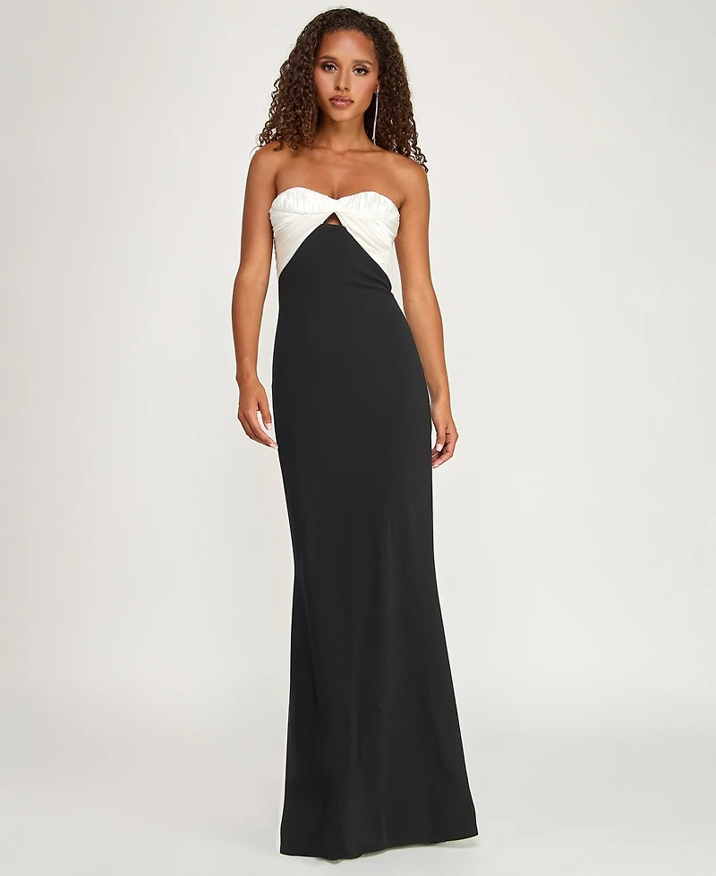 City Studios Juniors' Scuba Crepe Pleated Bust Gown