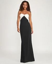 City Studios Juniors' Scuba Crepe Pleated Bust Gown