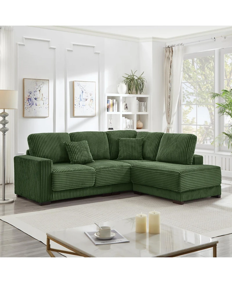 Streamdale Furniture Streamdale 93" L-Shaped Corduroy Sectional Sofa with Reversible Chaise (Green