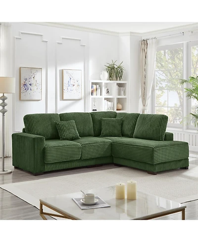 Streamdale Furniture Streamdale 93" L-Shaped Corduroy Sectional Sofa with Reversible Chaise (Green