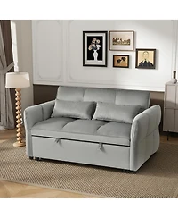 Streamdale Furniture Streamdale 3-in-1 Velvet Pull Out Couch Bed with Reclining Backrest & Pillows (Dark Grey