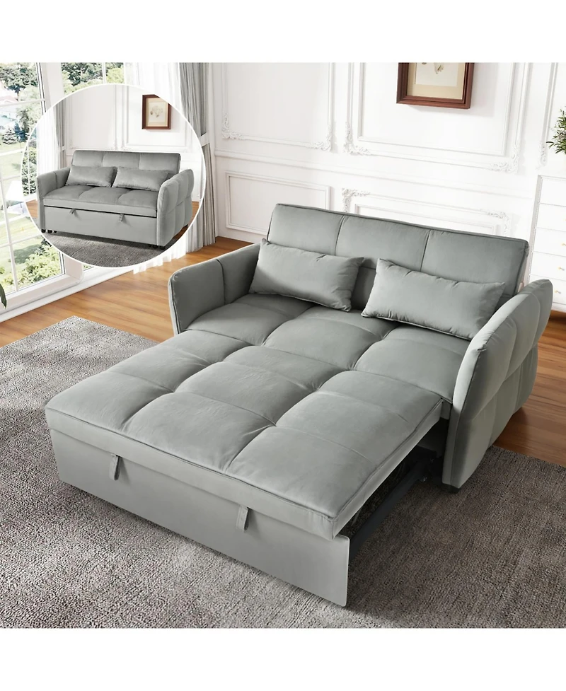 Streamdale Furniture Streamdale 3-in-1 Velvet Pull Out Couch Bed with Reclining Backrest & Pillows (Dark Grey