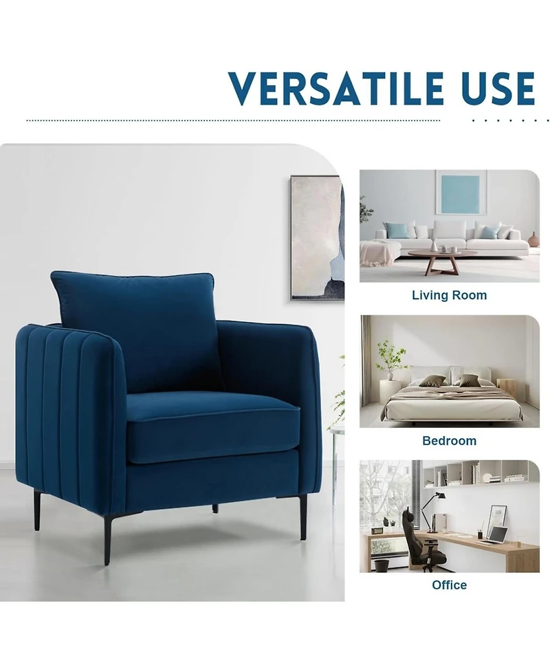 Streamdale Furniture Velvet Accent Chair with Metal Legs and Pillow