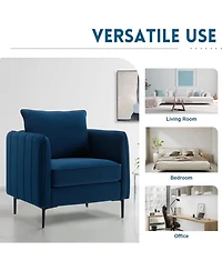 Streamdale Furniture Velvet Accent Chair with Metal Legs and Pillow