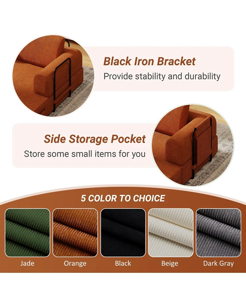 Streamdale Convertible Corduroy Sleeper Sofa Bed with Pillow - Orange