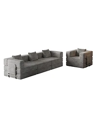 Streamdale Furniture 4-seater folding sofa bed with corduroy fabric, storage pockets & cushions.