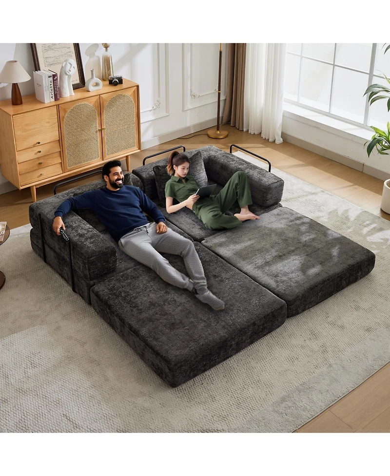 Streamdale Furniture Streamdale Compression Sofa, Convertible Floor Sofa Bed, Loveseats Boneless Modular Sectional, Black