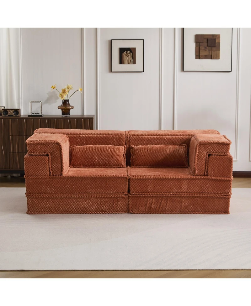 Streamdale Furniture Orange Compression Sofa, Convertible Floor Sofa Bed, Modular Sectional