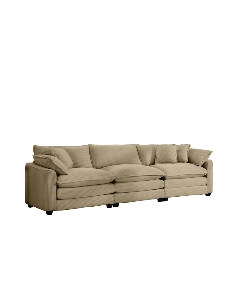 Streamdale Furniture Mid-Century Modern 3-Seater Sectional Sofa with Pillows, Tan Corduroy