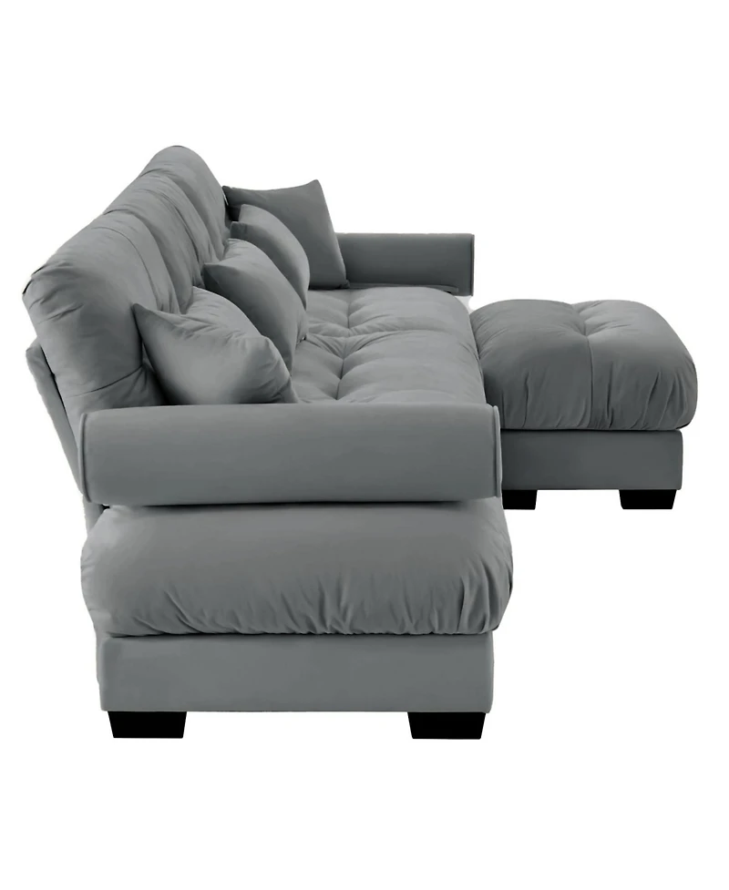Streamdale Furniture Super Comfort Oversized Modular Velvet Sectional Sofa Couch with Ottoman, Grey