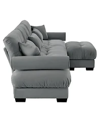 Streamdale Furniture Super Comfort Oversized Modular Velvet Sectional Sofa Couch with Ottoman, Grey