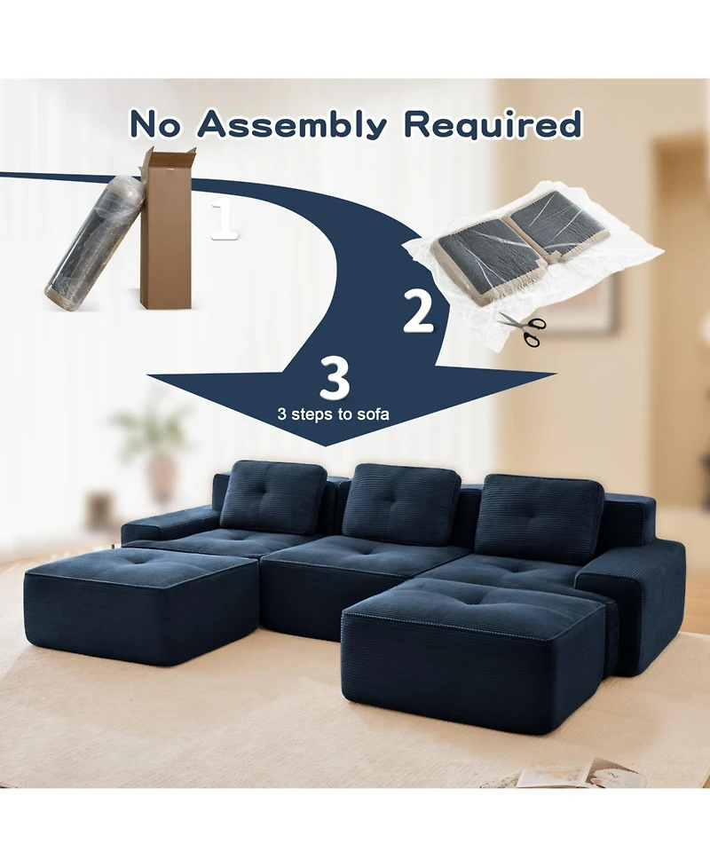 Streamdale Furniture Modern U-Shaped Modular Sectional Sofa, Corduroy Fabric, Blue