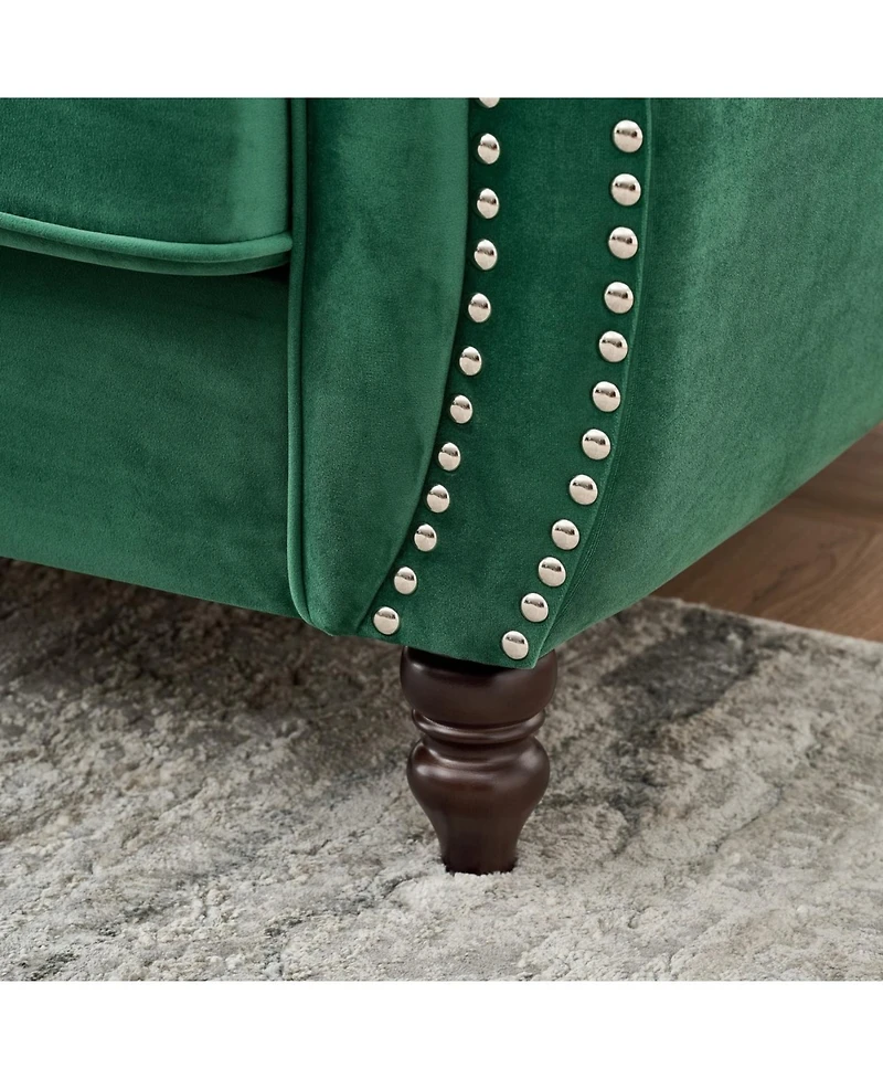 Streamdale Furniture Streamdale Chesterfield Velvet Sofa with Roll Armrest & Nailhead, Green