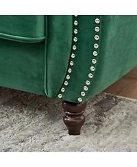 Streamdale Furniture Streamdale Chesterfield Velvet Sofa with Roll Armrest & Nailhead, Green