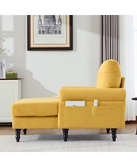 Streamdale Furniture Modern Minimalist Chenille Chaise Lounge Recliner Single Sofa with Wooden Legs & Storage Pockets