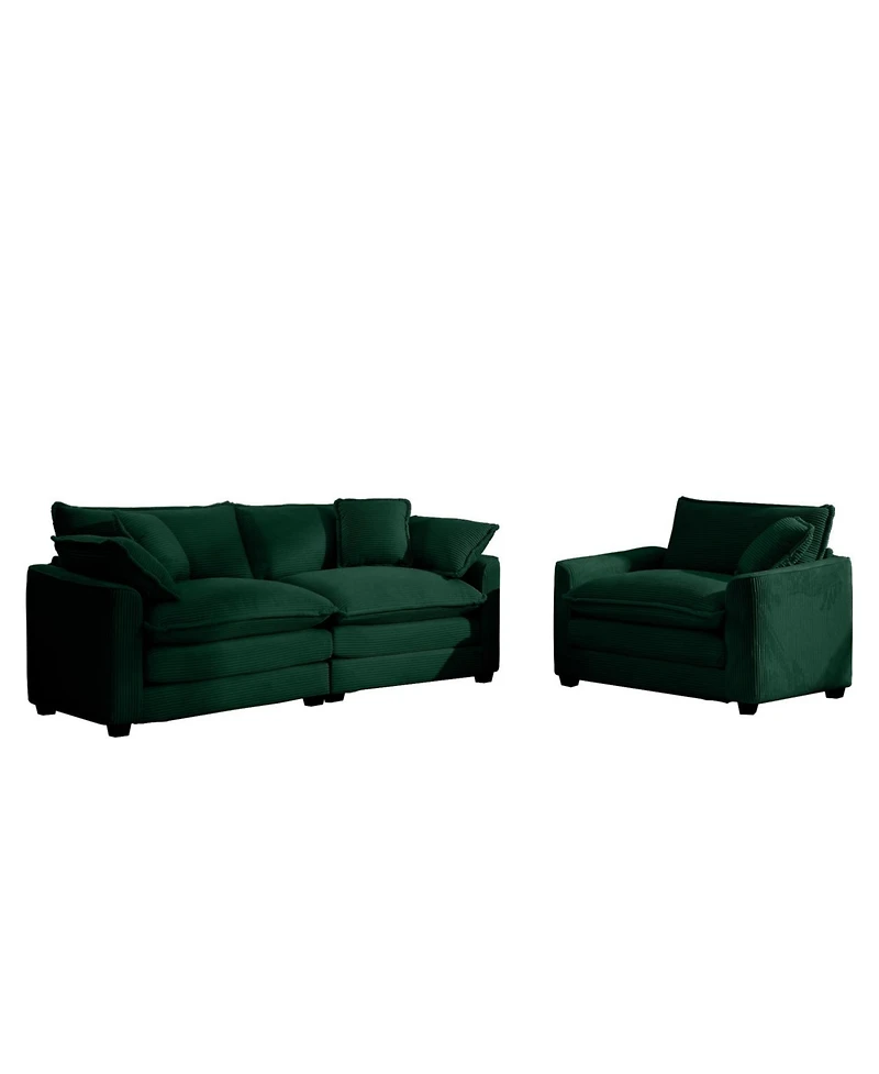 Streamdale Furniture Modern Living Room Sofa Two-Piece Set, Green Corduroy