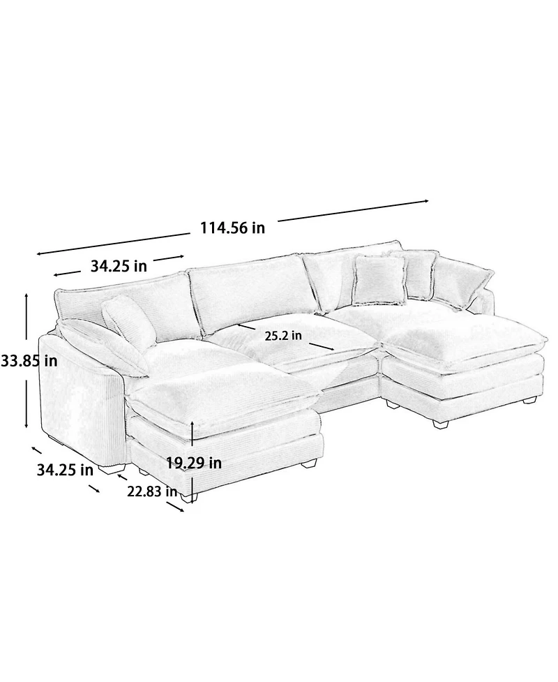 Streamdale Furniture Oversized Modular Cushion Sofa with Ottoman, L-Shaped Corner Sofa Bed, Green Corduroy