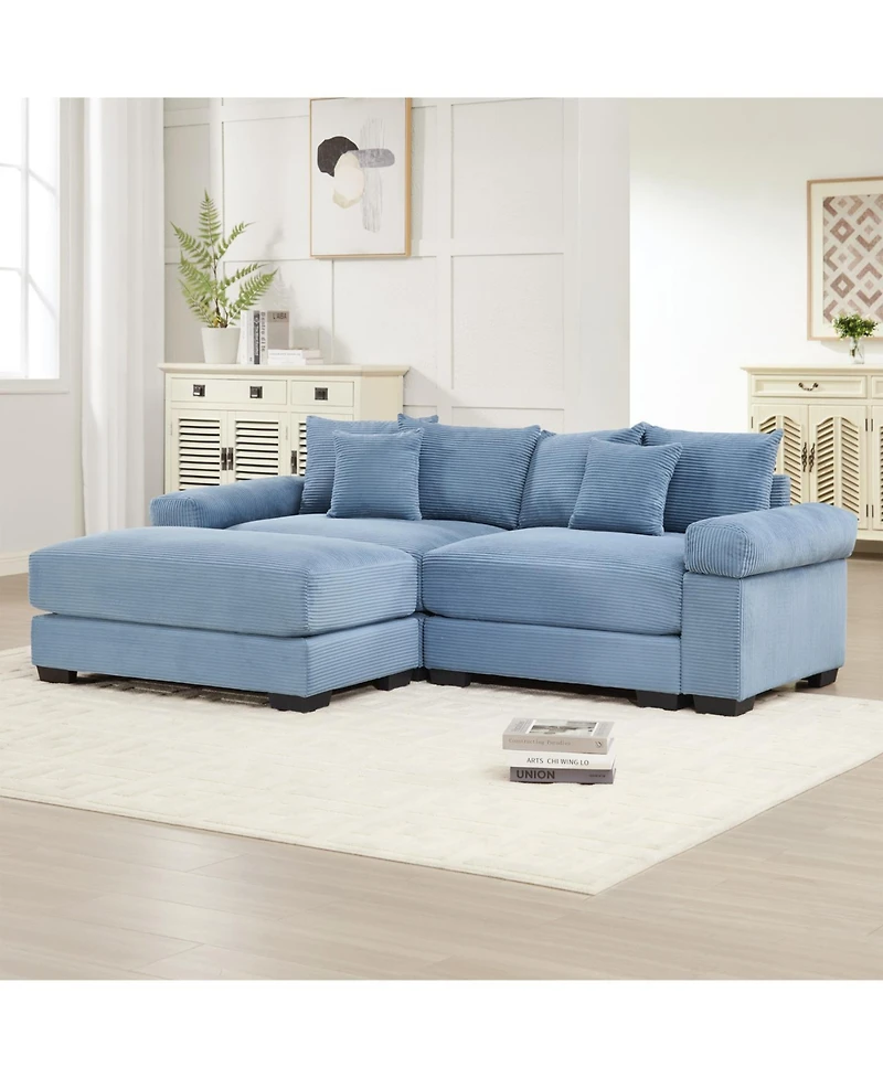 Streamdale Furniture Streamdale Oversized Cloud Modular L-Shape Sectional Couch with Ottoman, Blue