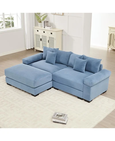 Streamdale Furniture Streamdale Oversized Cloud Modular L-Shape Sectional Couch with Ottoman, Blue