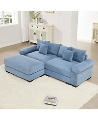 Streamdale Furniture Streamdale Oversized Cloud Modular L-Shape Sectional Couch with Ottoman, Blue
