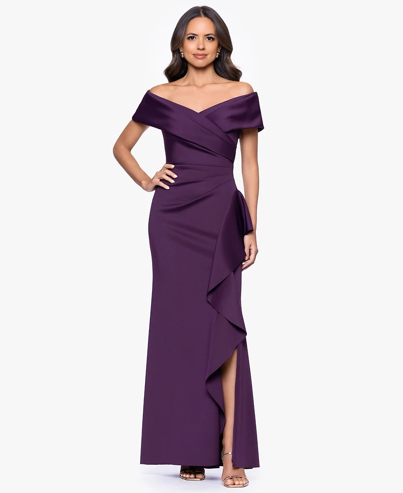 Xscape Petite Off-The-Shoulder Ruffle Detail Gown
