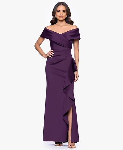 Xscape Petite Off-The-Shoulder Ruffle Detail Gown