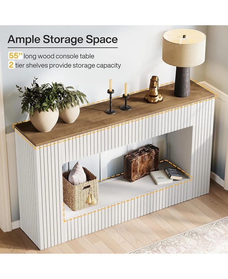 Tribesigns Modern Console Table, 55-Inch Wood Entryway Table with Storage, White