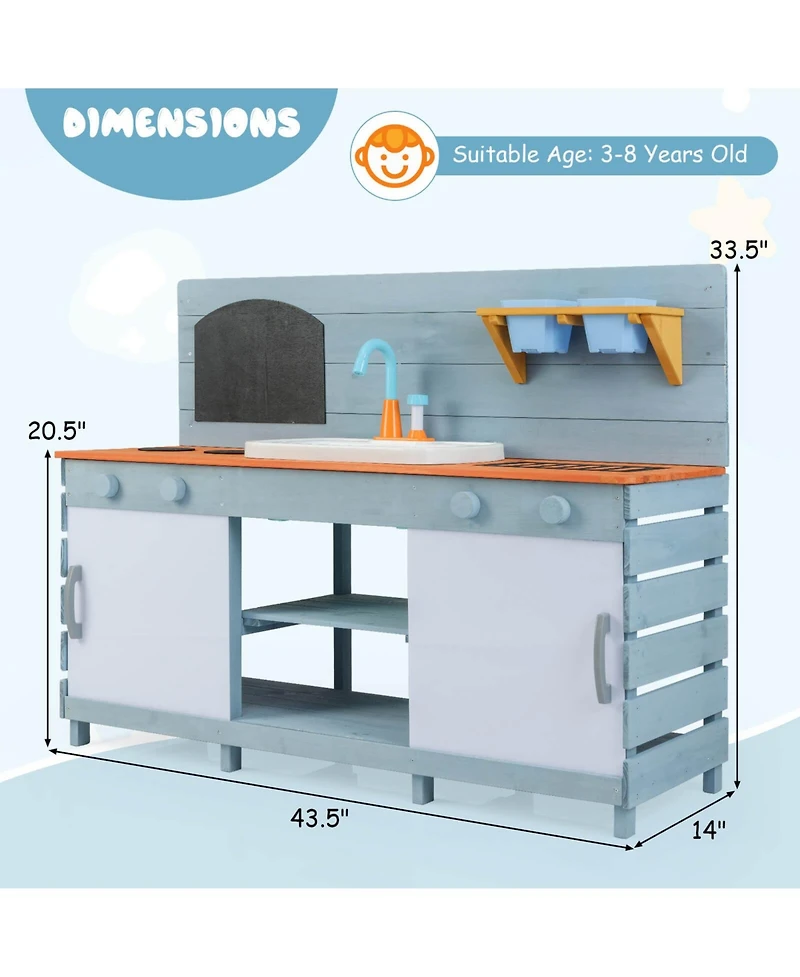 Costway Play Kitchen for Kids Wooden Toy Kitchen Playset with Chalkboard Grill Rack