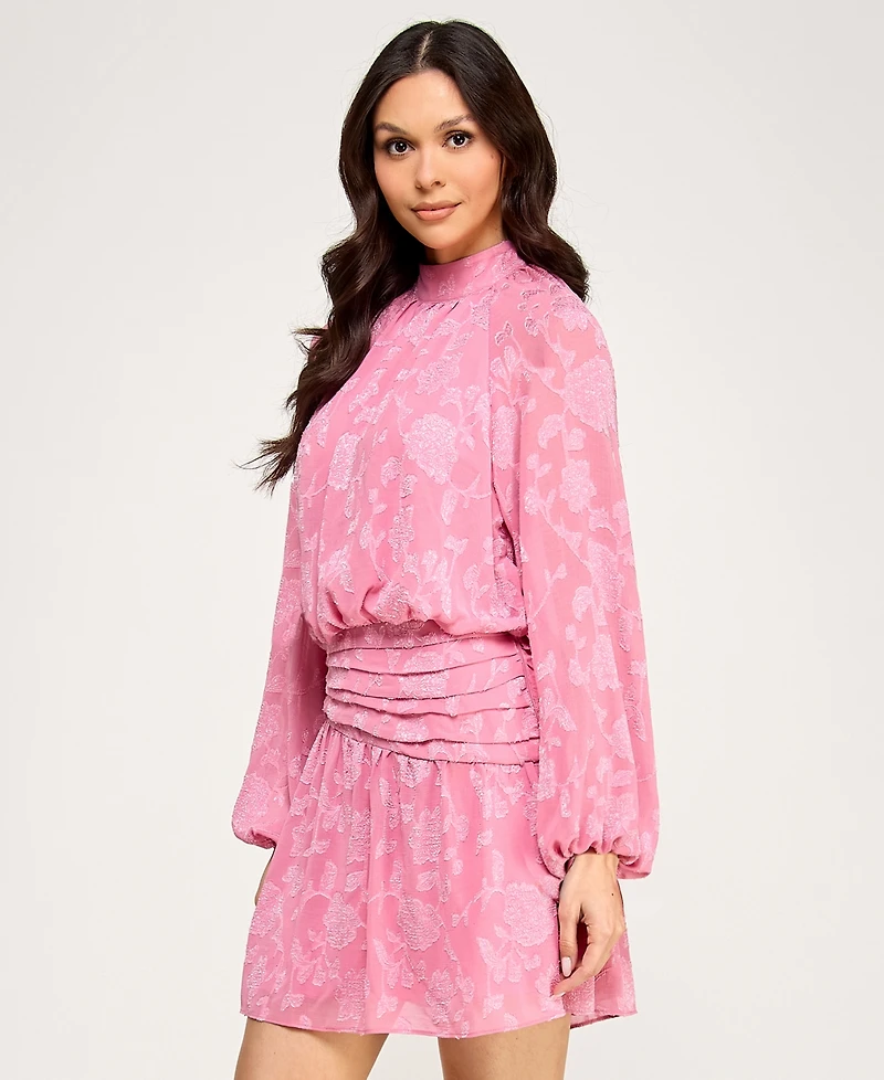 Seni & Cade Juniors' Pleated Mock Neck Dress