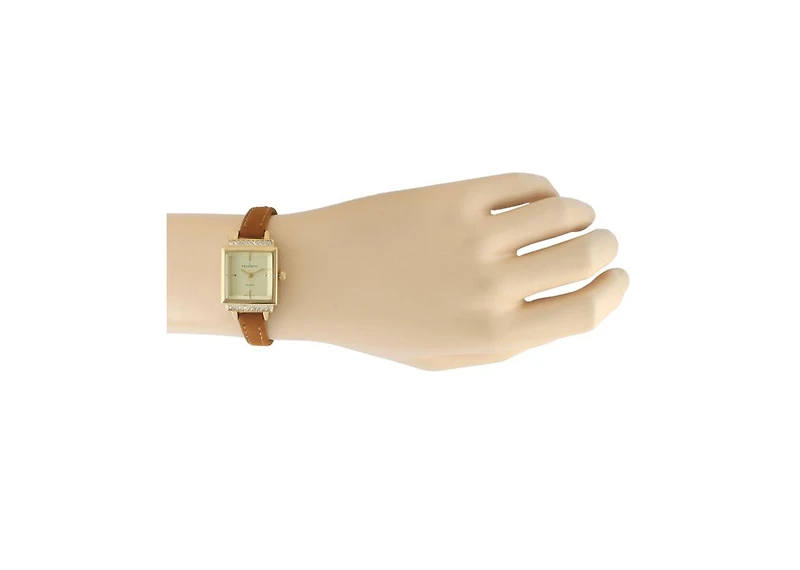 Peugeot Women's 22mm Crystal Watch Gold Dial & Tan Strap