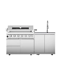 Mondawe 43" 6-Burner Gas Grill Outdoor Kitchen with Rotisserie, Granite & Storage
