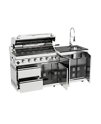 Mondawe 43" 6-Burner Gas Grill Outdoor Kitchen with Rotisserie, Granite & Storage