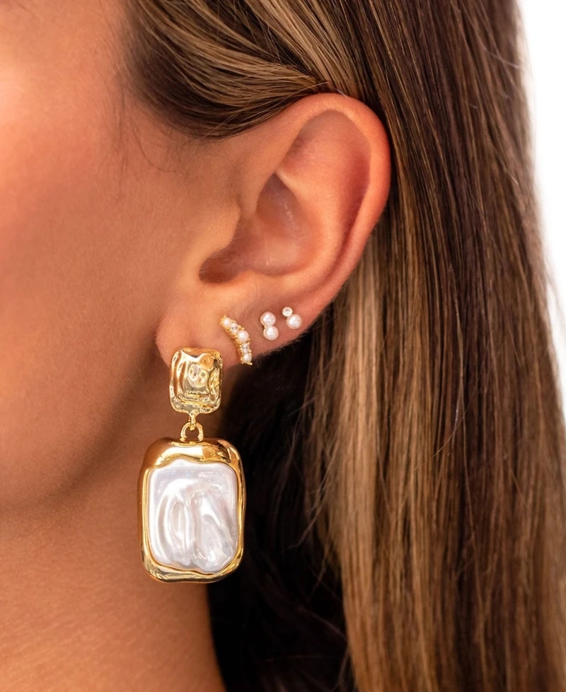 by Adina Eden Fluid Gold Plated Pearl Drop Stud Earrings