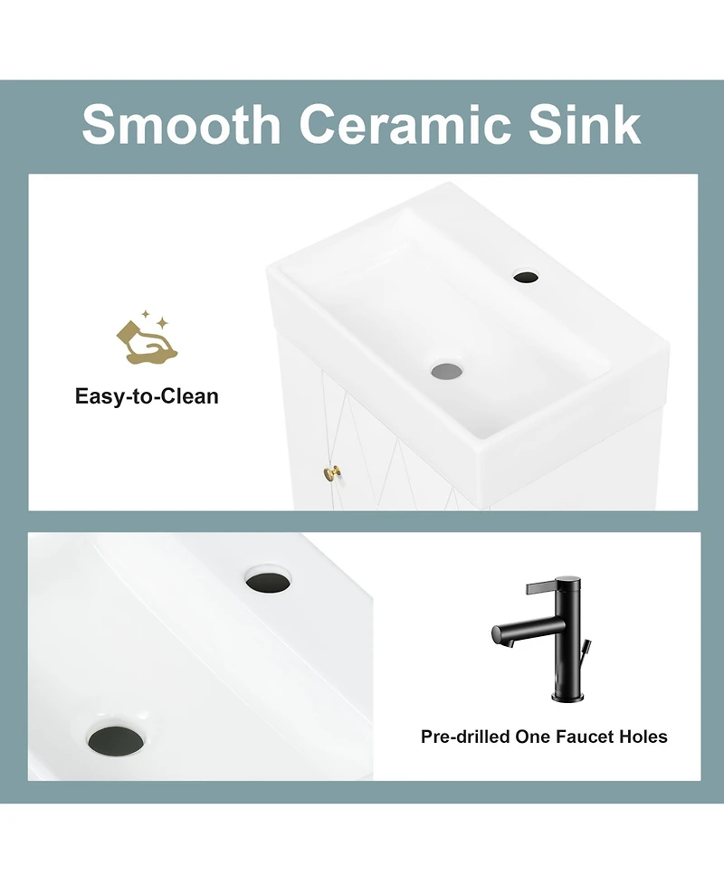 Casainc Bathroom Vanity with Ceramic Sink Diamond Pattern Door and Gold Handle
