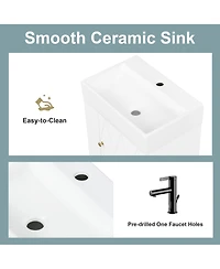 Casainc Bathroom Vanity with Ceramic Sink Diamond Pattern Door and Gold Handle