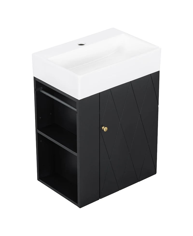 Casainc Bathroom Vanity with Ceramic Sink Diamond Pattern Door and Gold Handle